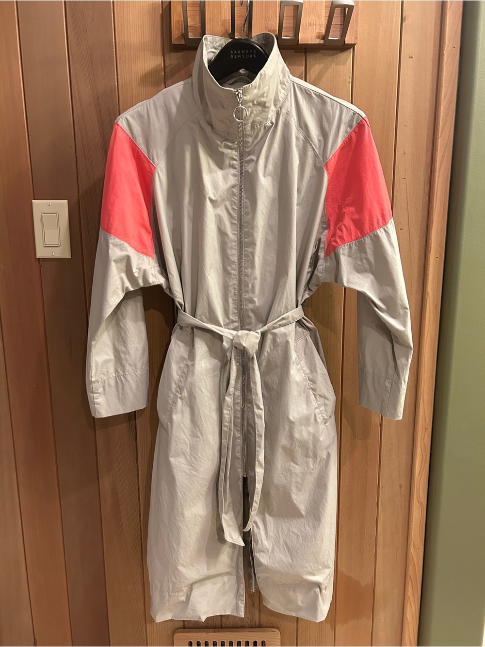 Top Shop Women's Cream Trench Coat with Coral Shoulder Panels